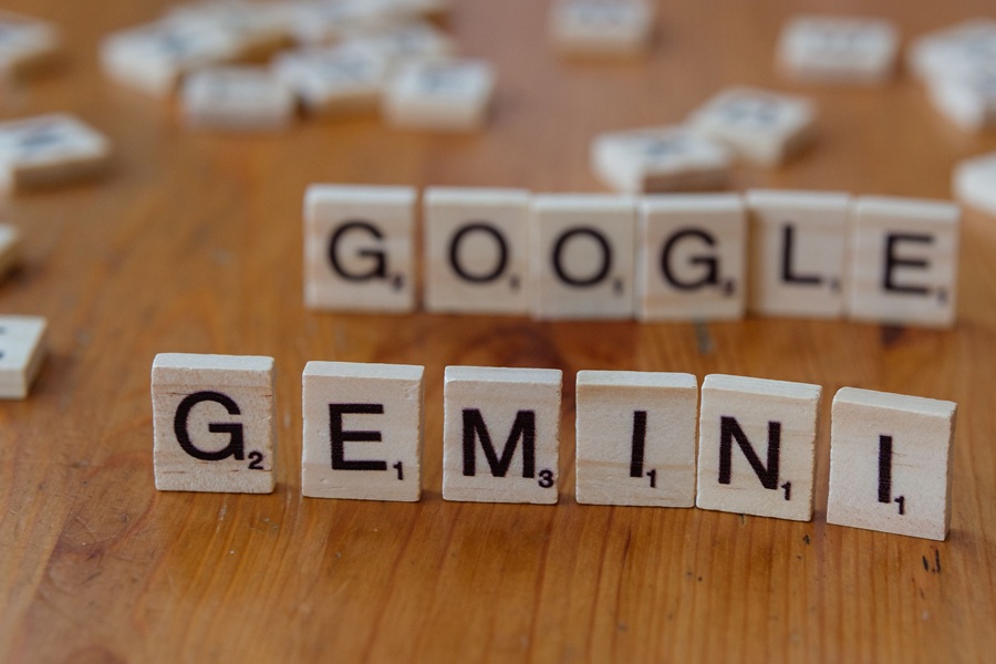 Best Google Business Profile Marketing Agency in Port Salerno Florida Letter Tiles Spelling Out Google and Gemini on a Wooden Table