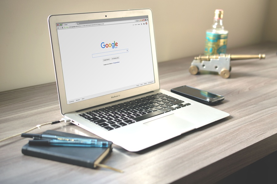 Best Google Business Profile Marketing Agency in Port Salerno Florida a Laptop with Google on the Display Screen
